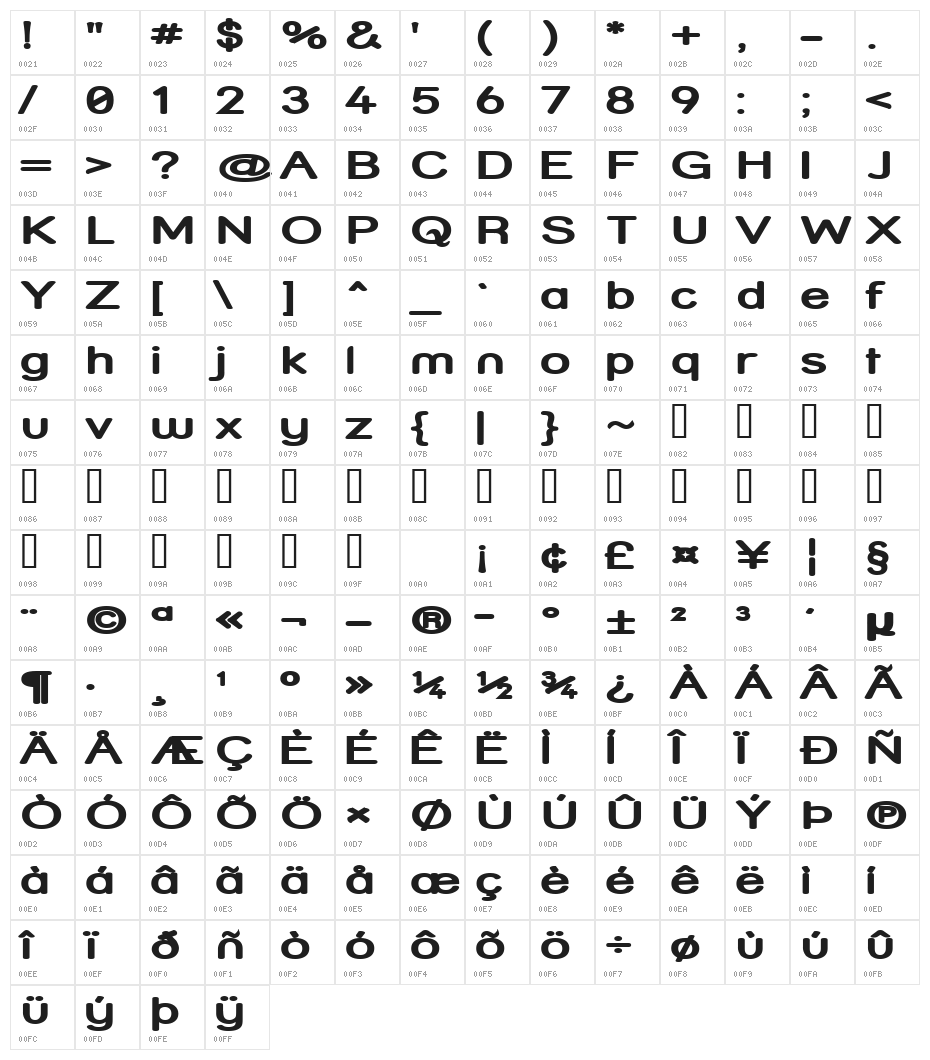 Street Bold Expanded Character Map