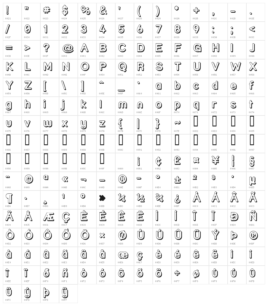 Street Bold3D Reject Character Map