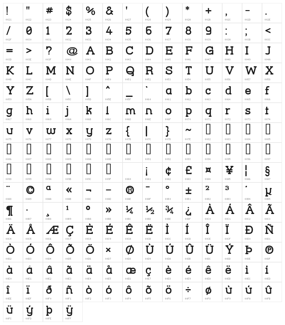 Street Corner Slab Bold Character Map