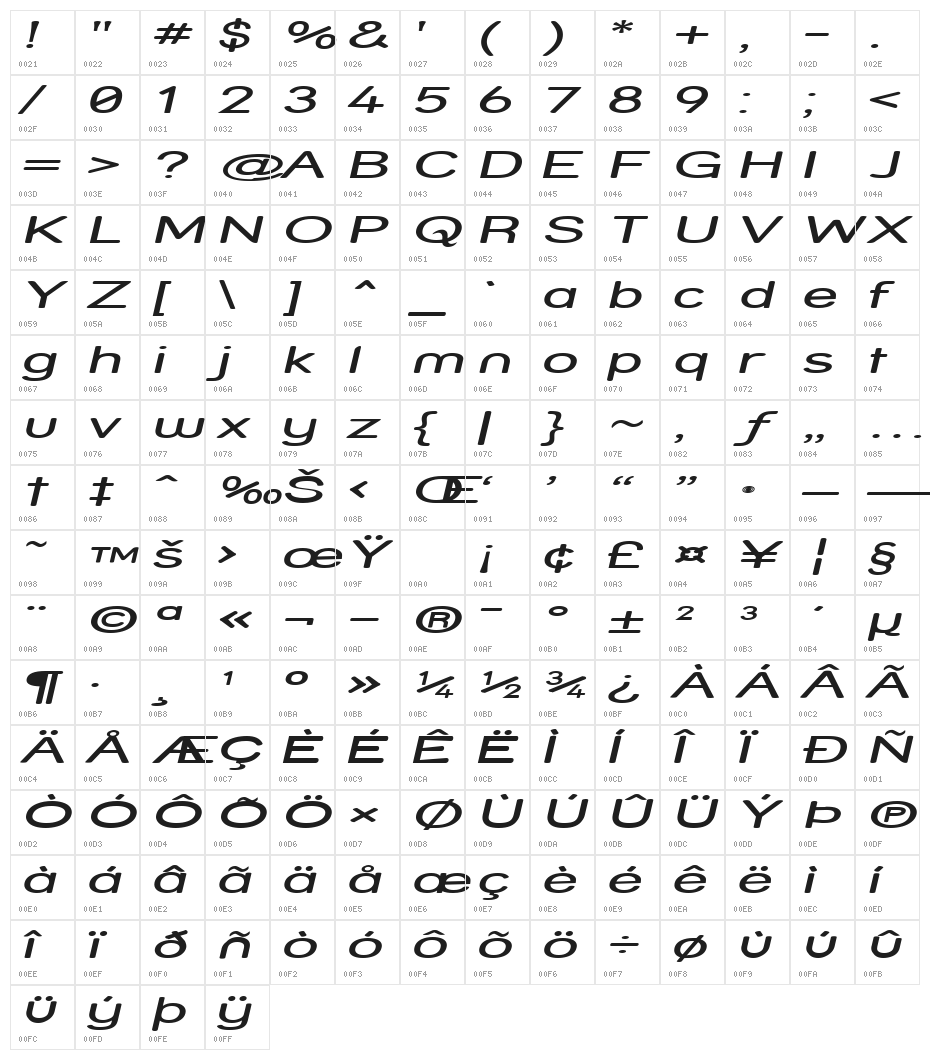 Street - Expanded Italic Character Map