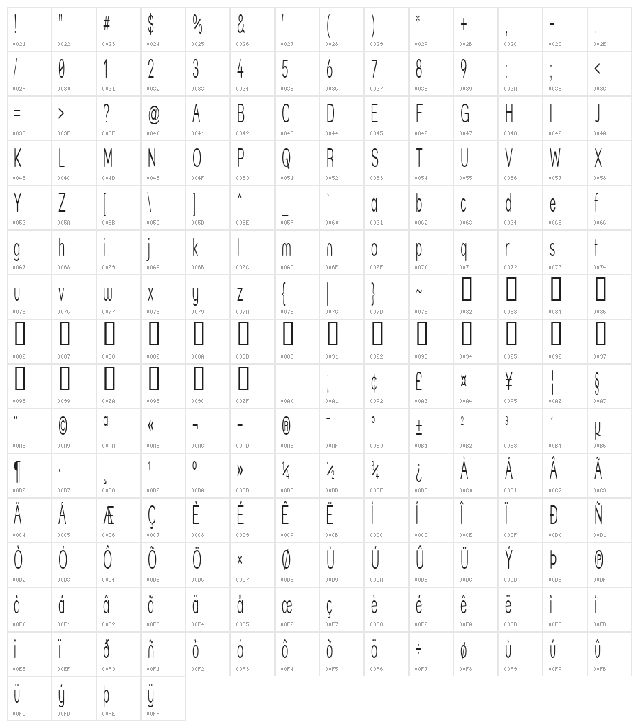 Street  Light SuperThin Character Map