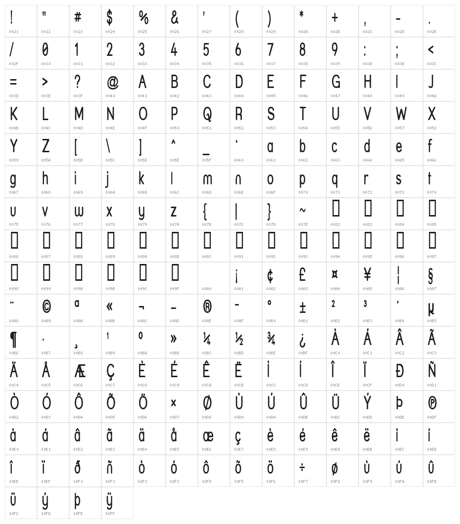 Street  SemiBold Thin Character Map
