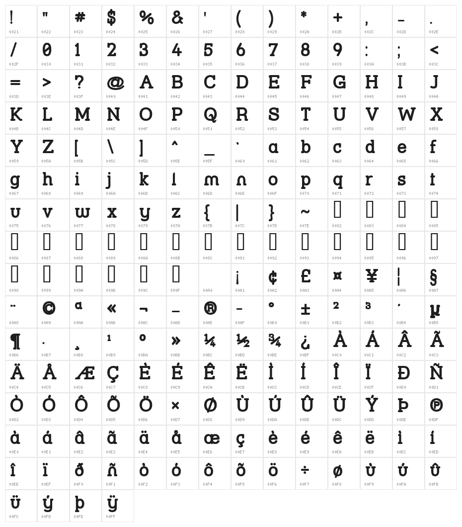 Street Slab Bold Character Map