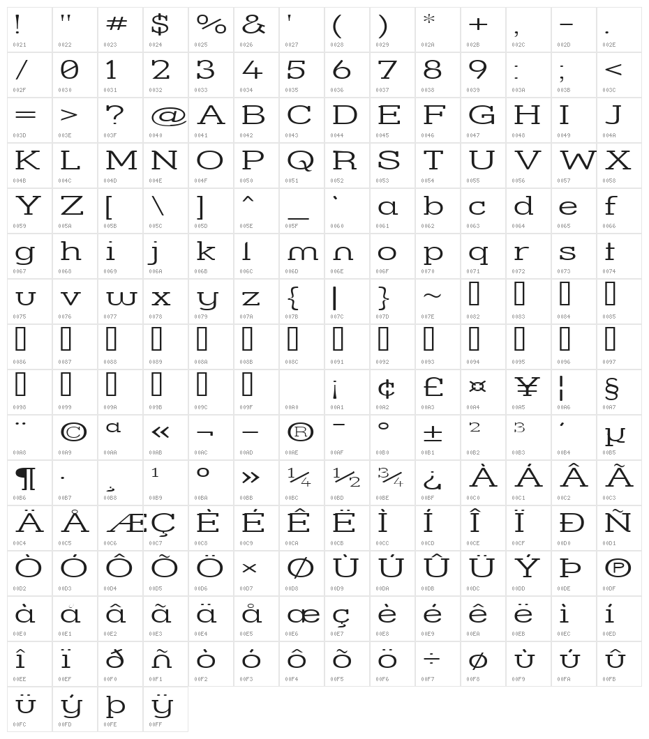 Street Slab Fine Expanded Character Map