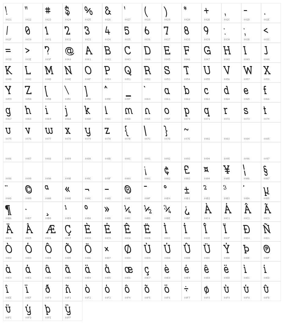 Street Slab - Narrow Rev Character Map