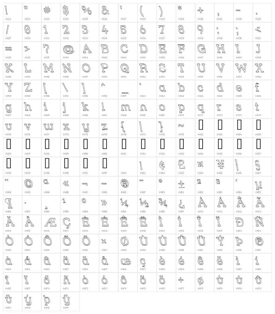 Street Slab - Outline Rev Character Map