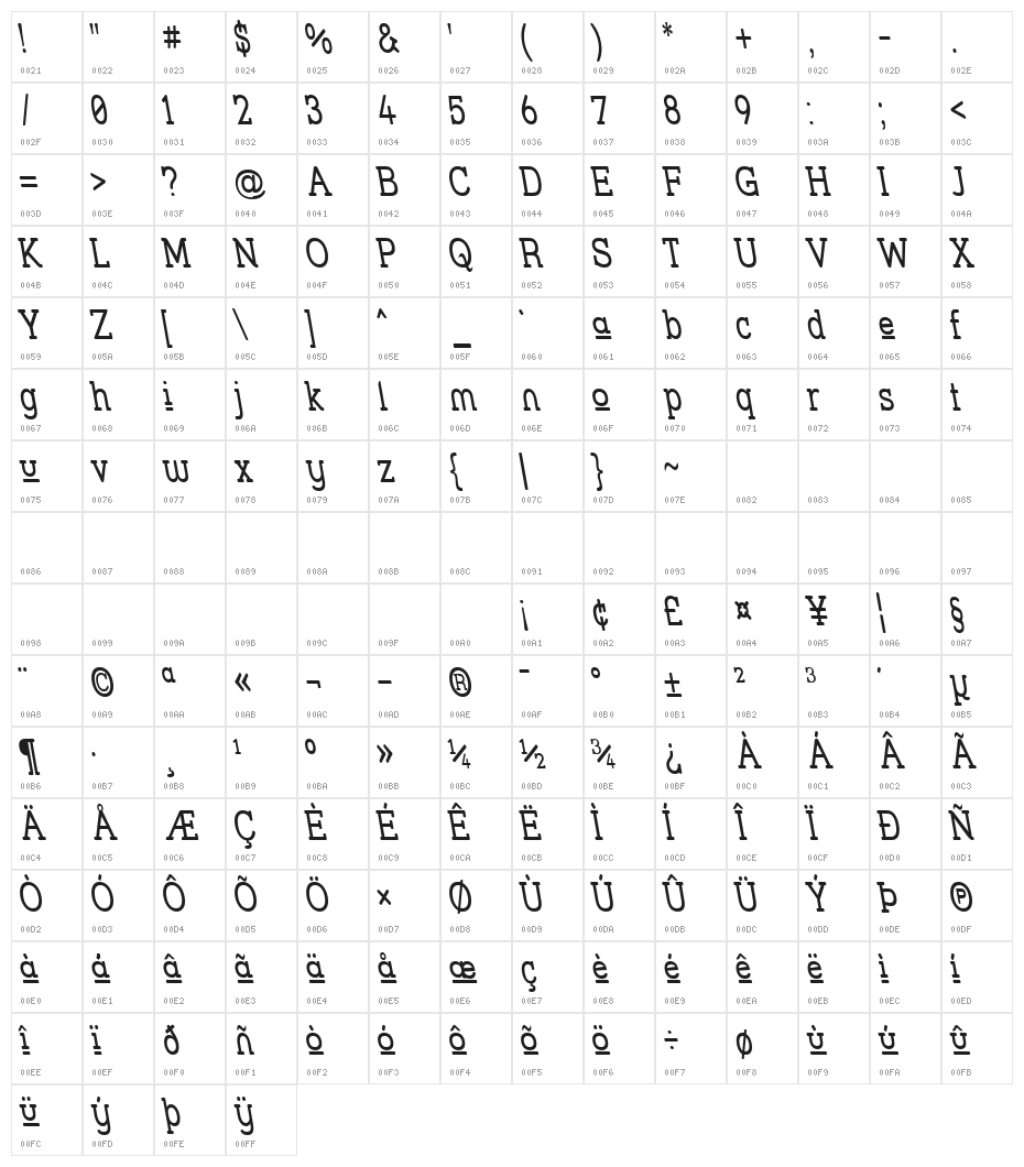 Street Slab Upper - Narrow Rev Character Map