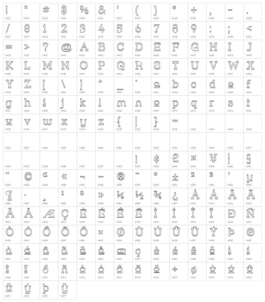 Street Slab Upper - Outline Character Map