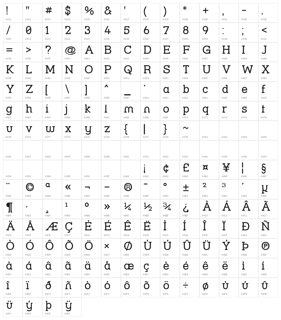 Street Slab Character Map