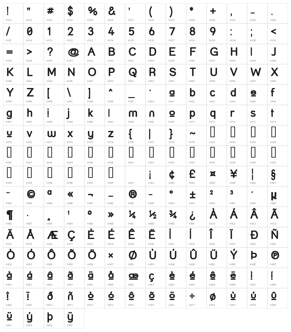 Street  Upper Bold Character Map