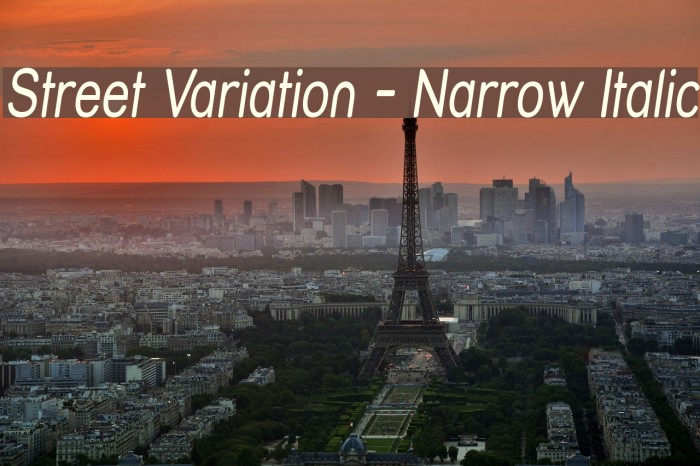Street Variation - Narrow Italic Font examples