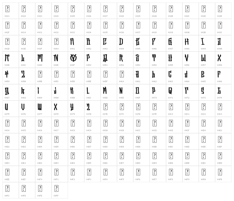 Street Vendetta (Demo) Regular Character Map