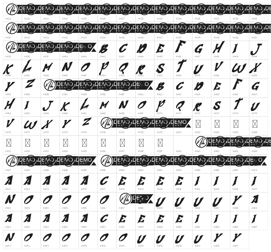 Streetart Demo Italic Character Map