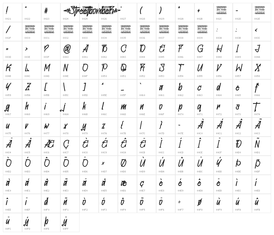 Streetbomber personal use Character Map
