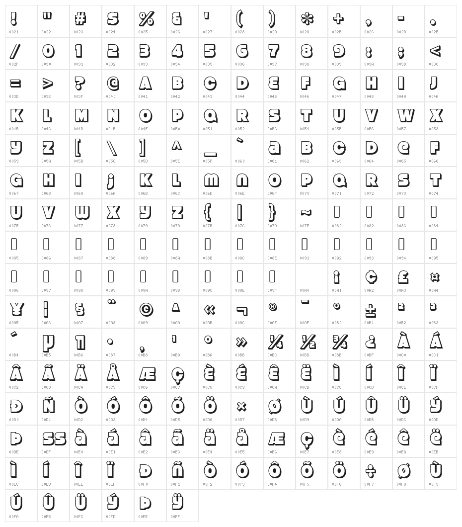 StrenuousThreeD-Regular Character Map