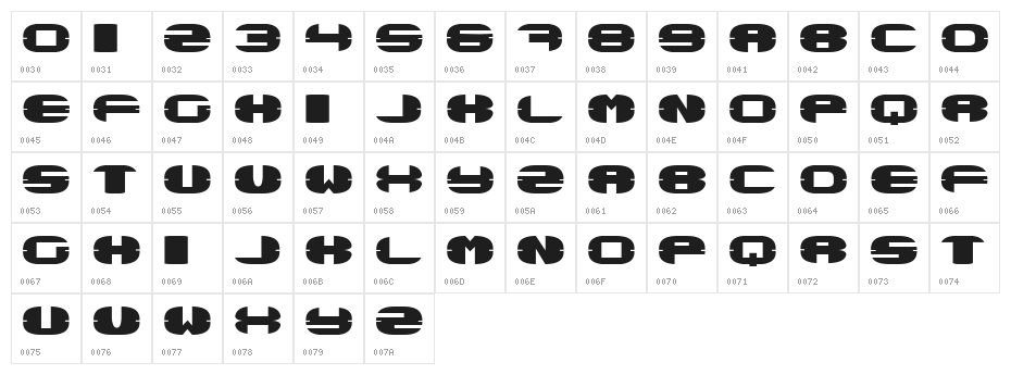 Stretched Book Regular Character Map