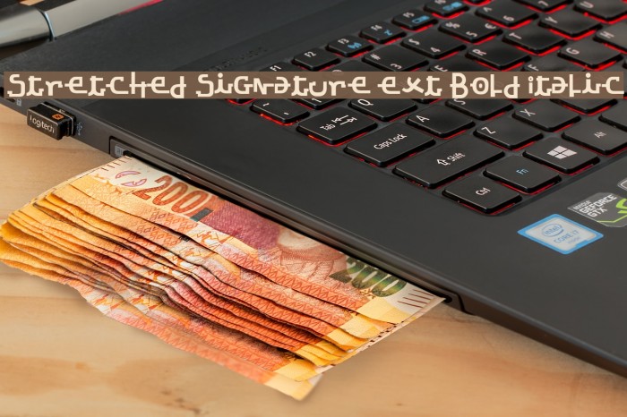 Stretched Signature Ext Bold Italic Font examples