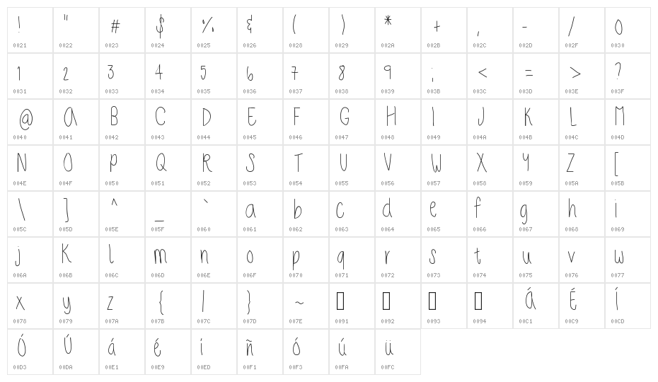 StretchingUpHigh Character Map