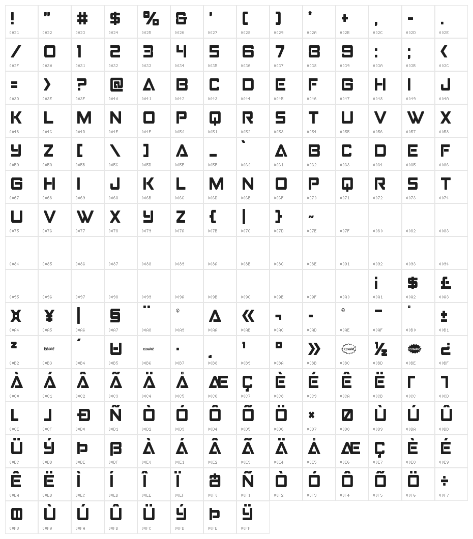 Strike Fighter Condensed Character Map