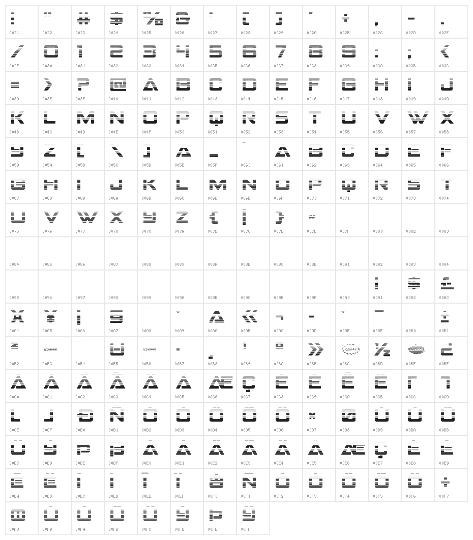 Strike Fighter Gradient Character Map