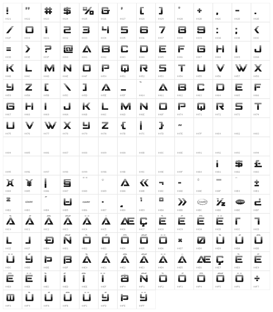 Strike Fighter Halftone Character Map