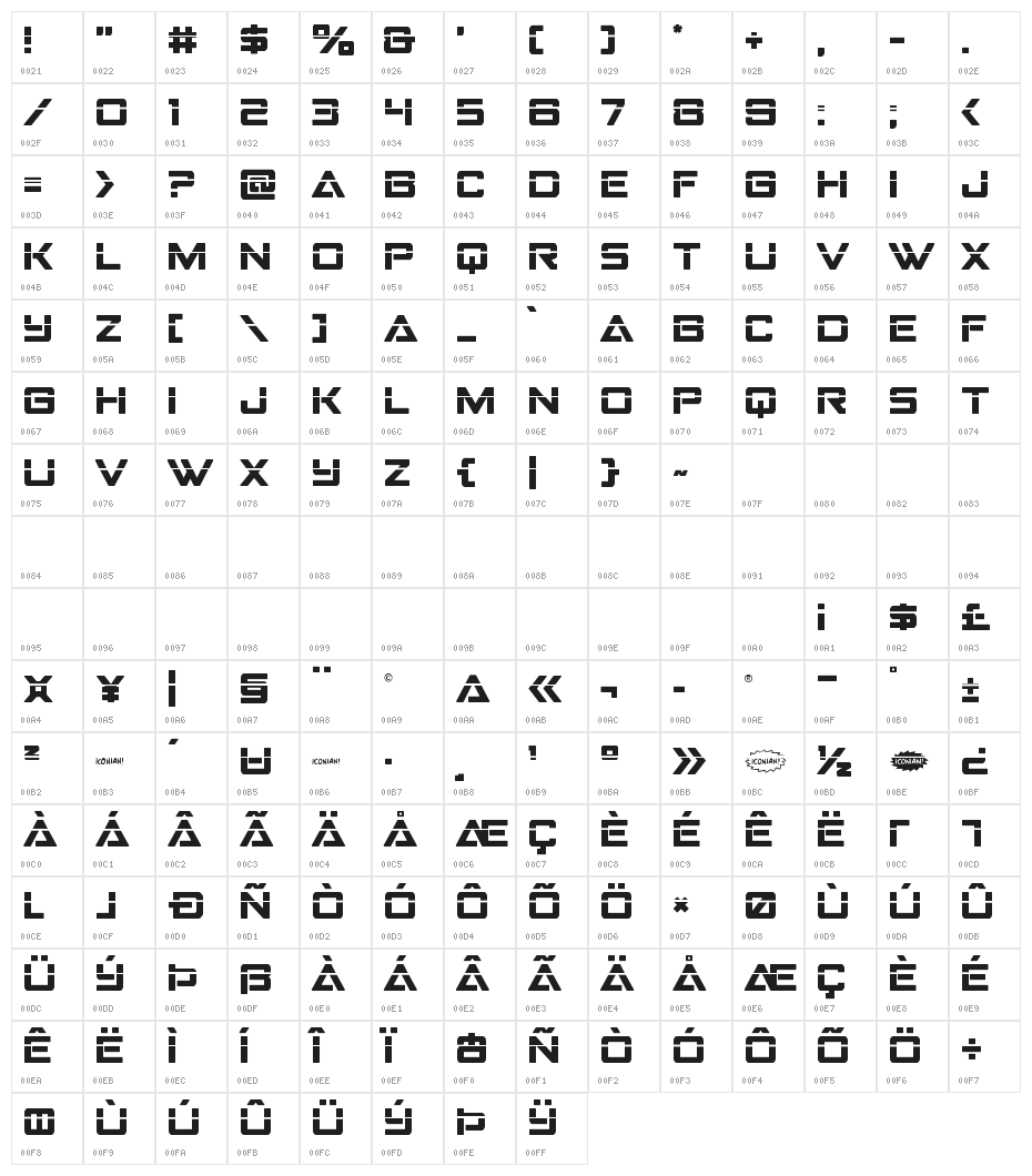 Strike Fighter Laser Character Map