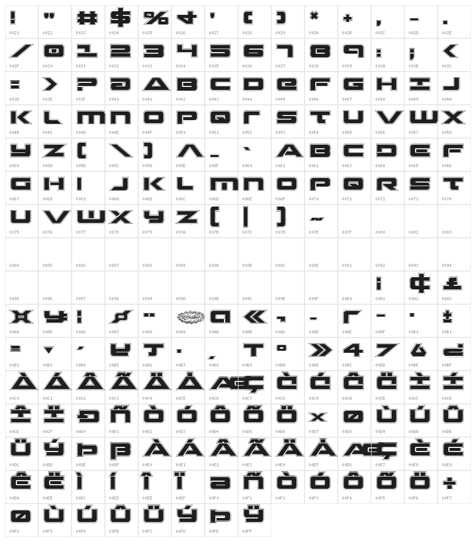 Strikelord Academy Regular Character Map