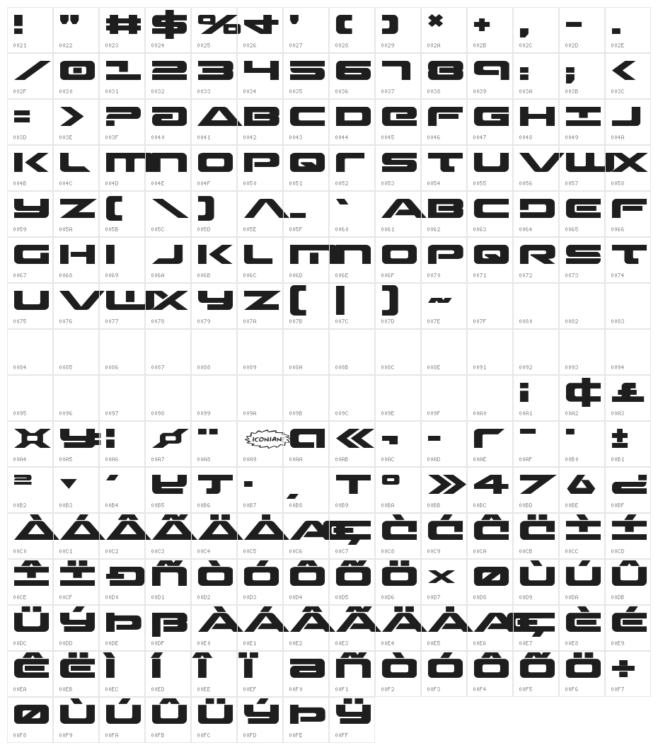 Strikelord Expanded Character Map
