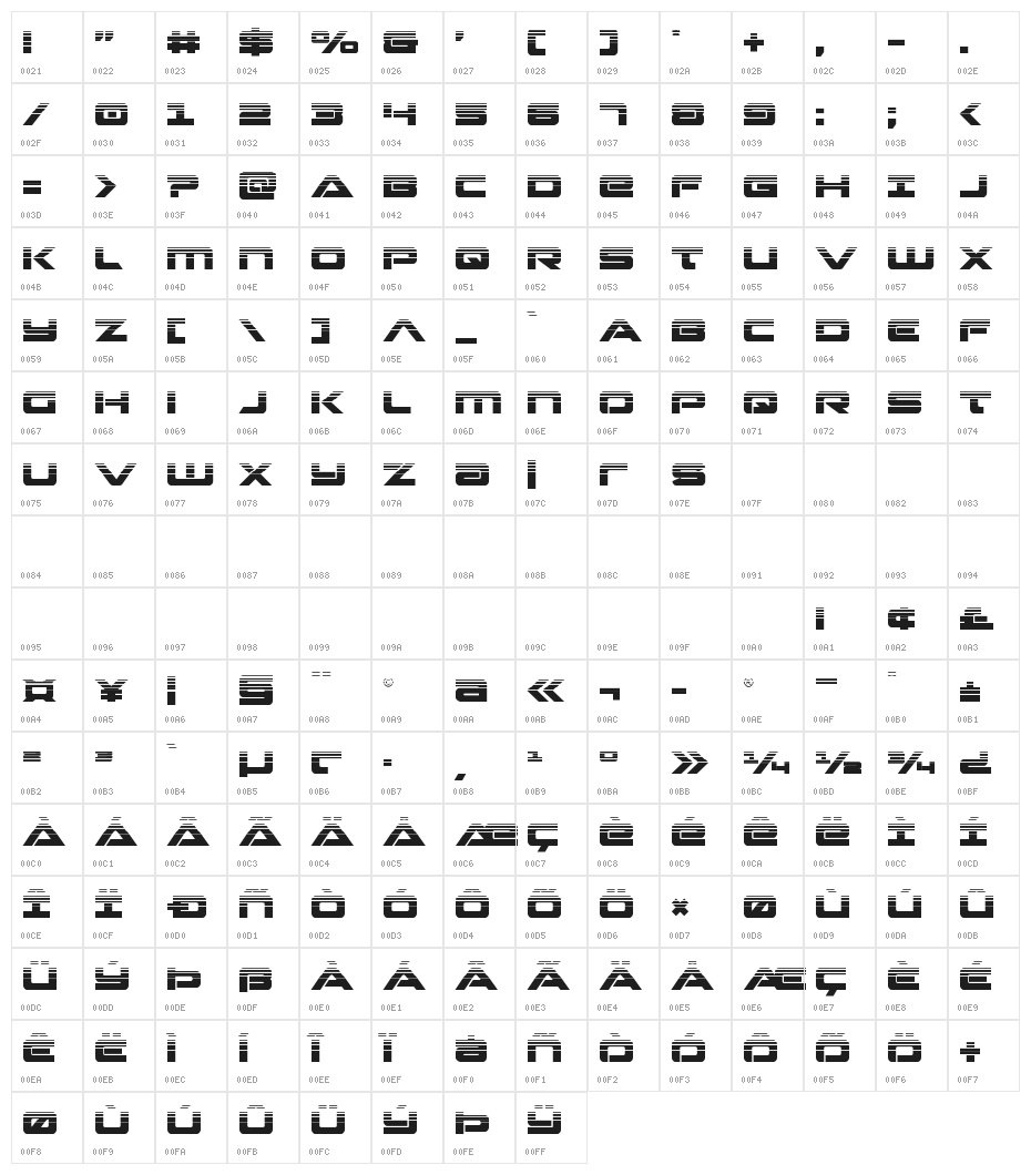 Strikelord Halftone Character Map