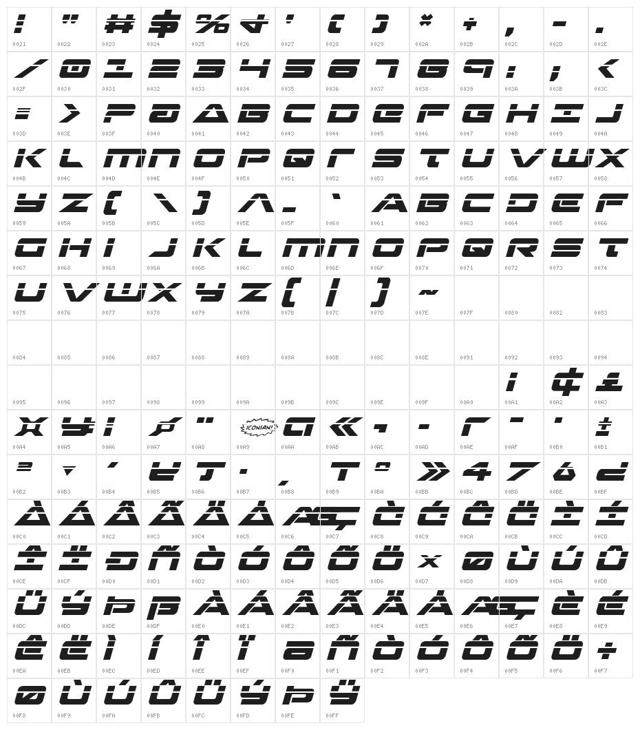 Strikelord Laser Italic Character Map