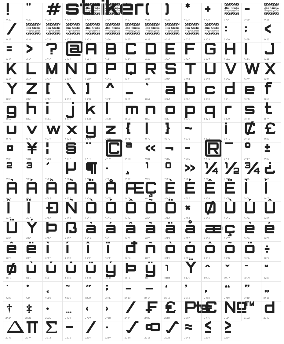 Striker Character Map