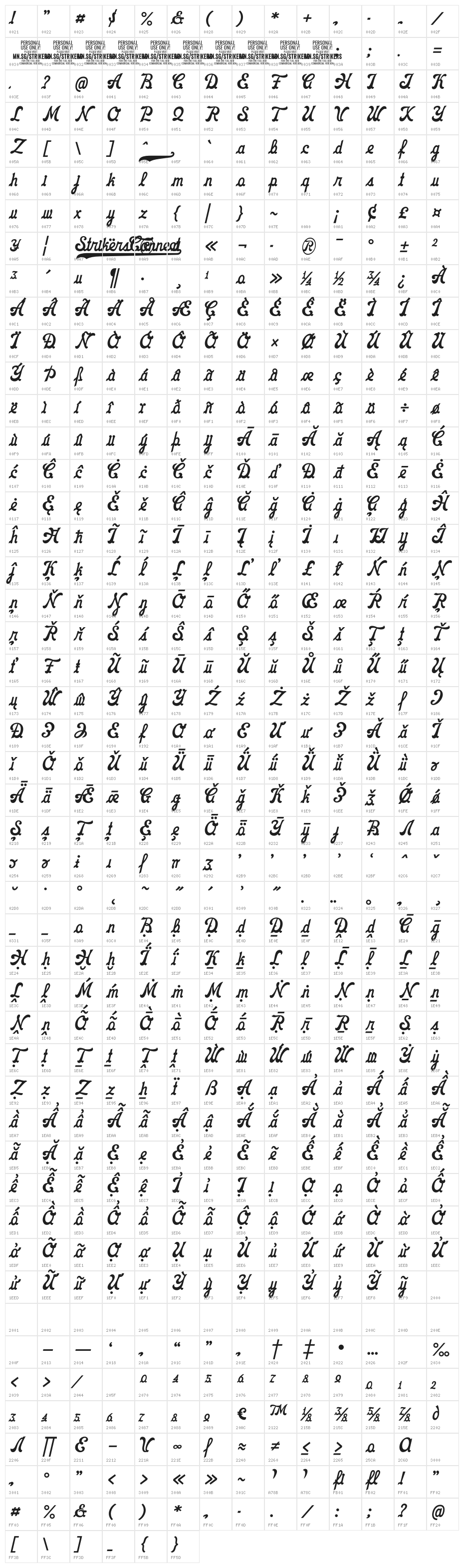 Strikers Connect PERSONAL Regular Character Map