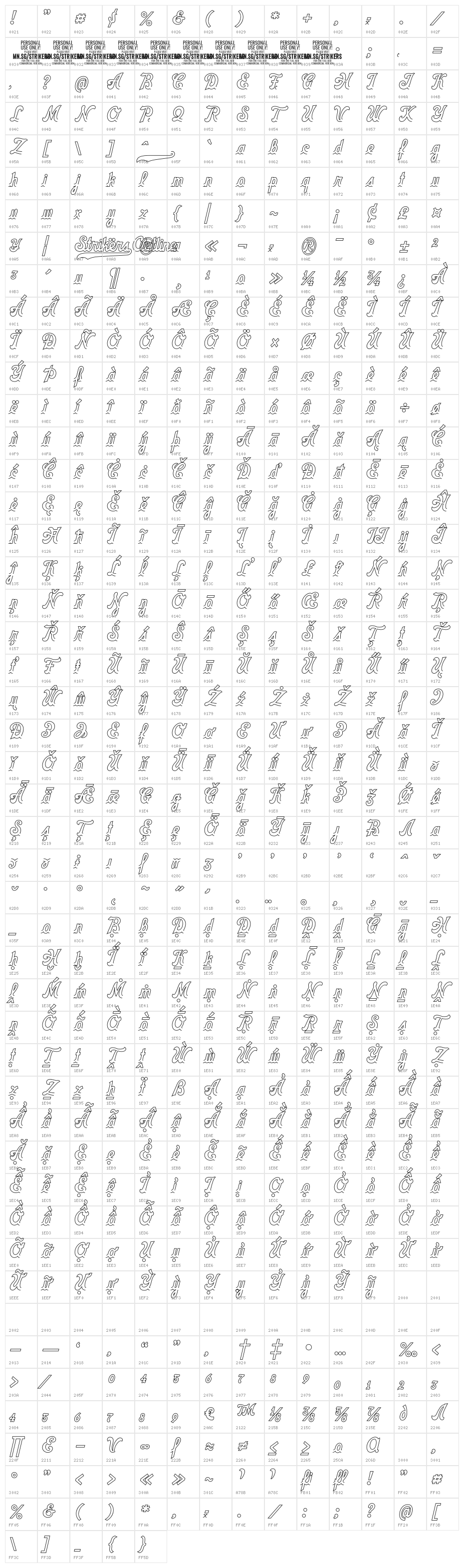 Strikers Outline PERSONAL Regular Character Map