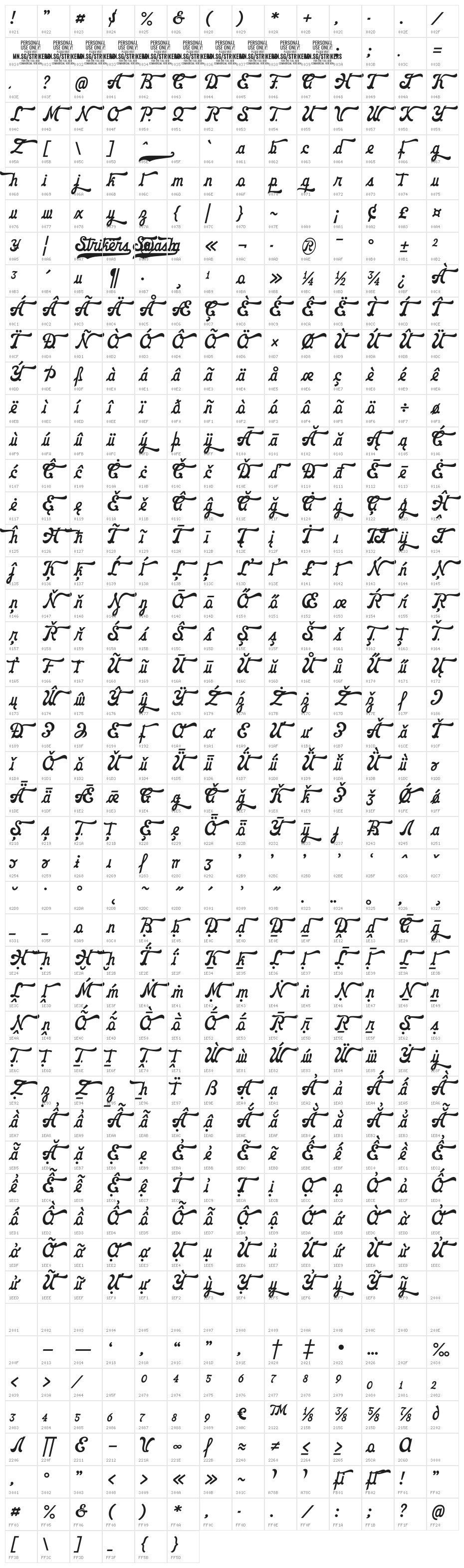 Strikers Swash PERSONAL Regular Character Map