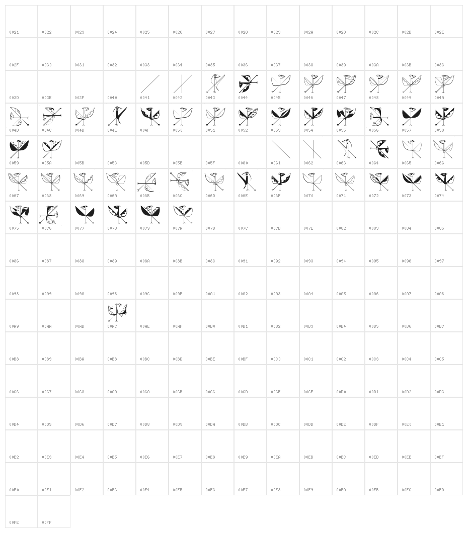 StrokeToBirds Character Map