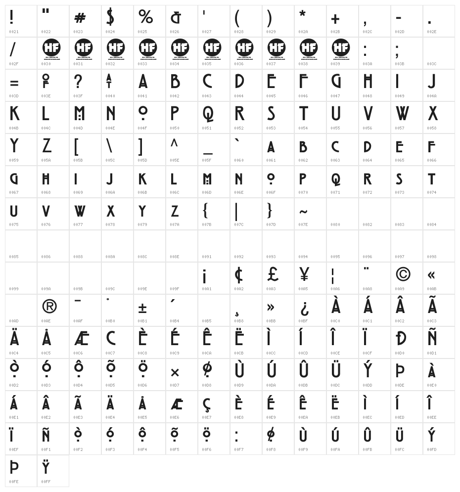 Strong Glasgow DEMO Bold Character Map