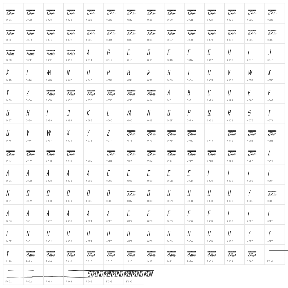 Strong Iron Demo Italic Character Map