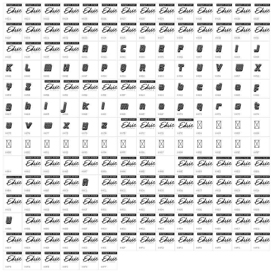 Strong Shade Demo Character Map