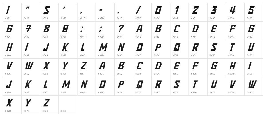 Strongbox Italic Character Map