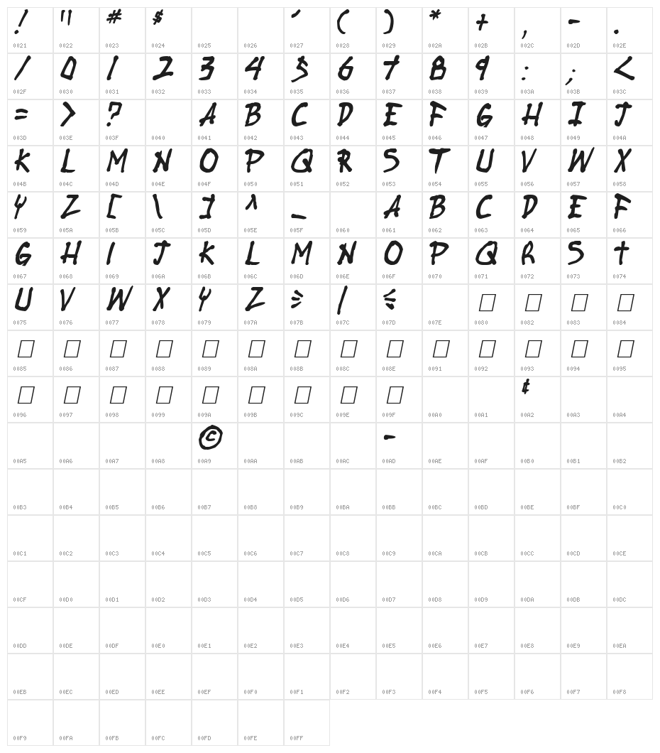 Stubborn Heartz TBS Bold Italic Character Map