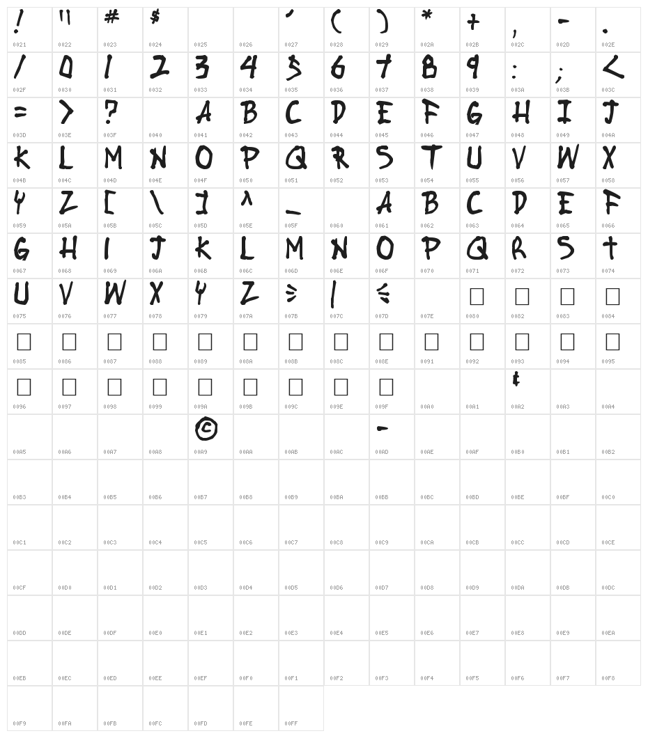 Stubborn Heartz TBS Bold Character Map