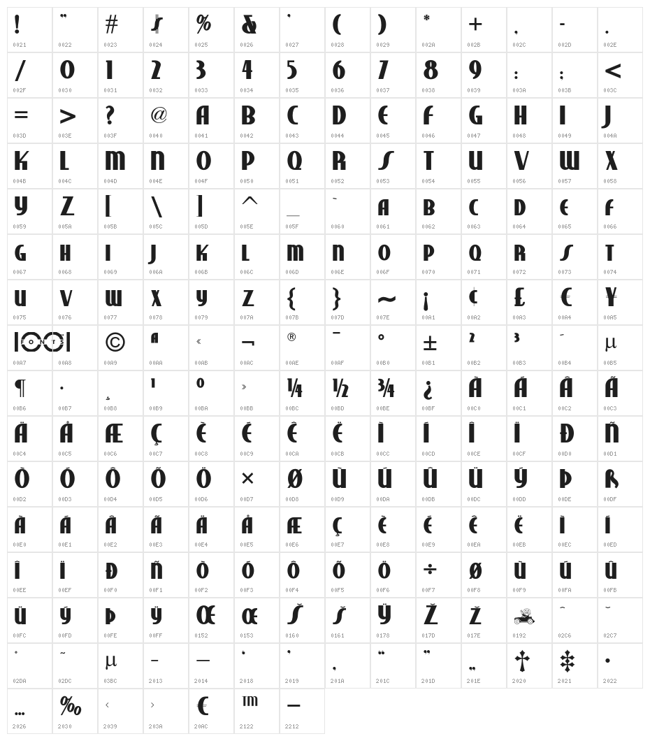 StudebakerNF-Bold Character Map