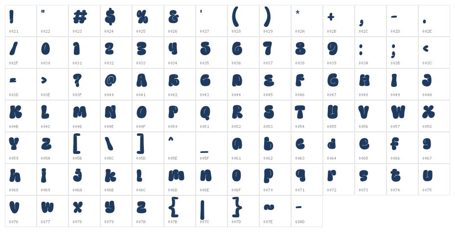 StuinweyDisplay-Regular FREE Character Map