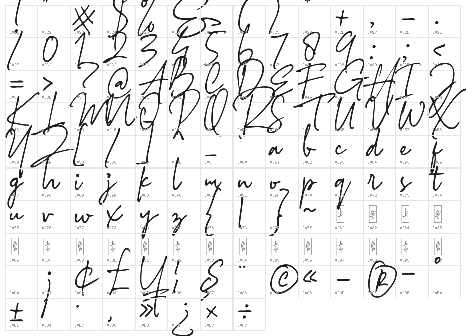 Stylish Classy Font Character Map