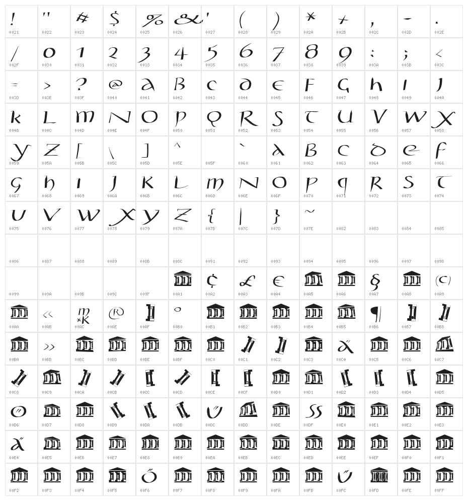 StylosCapitaleAD100 Character Map