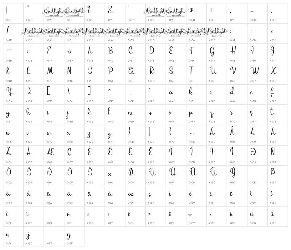 streetlightdemoversion-script Character Map