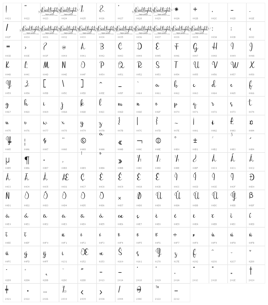 streetlightdemoversion-script Character Map