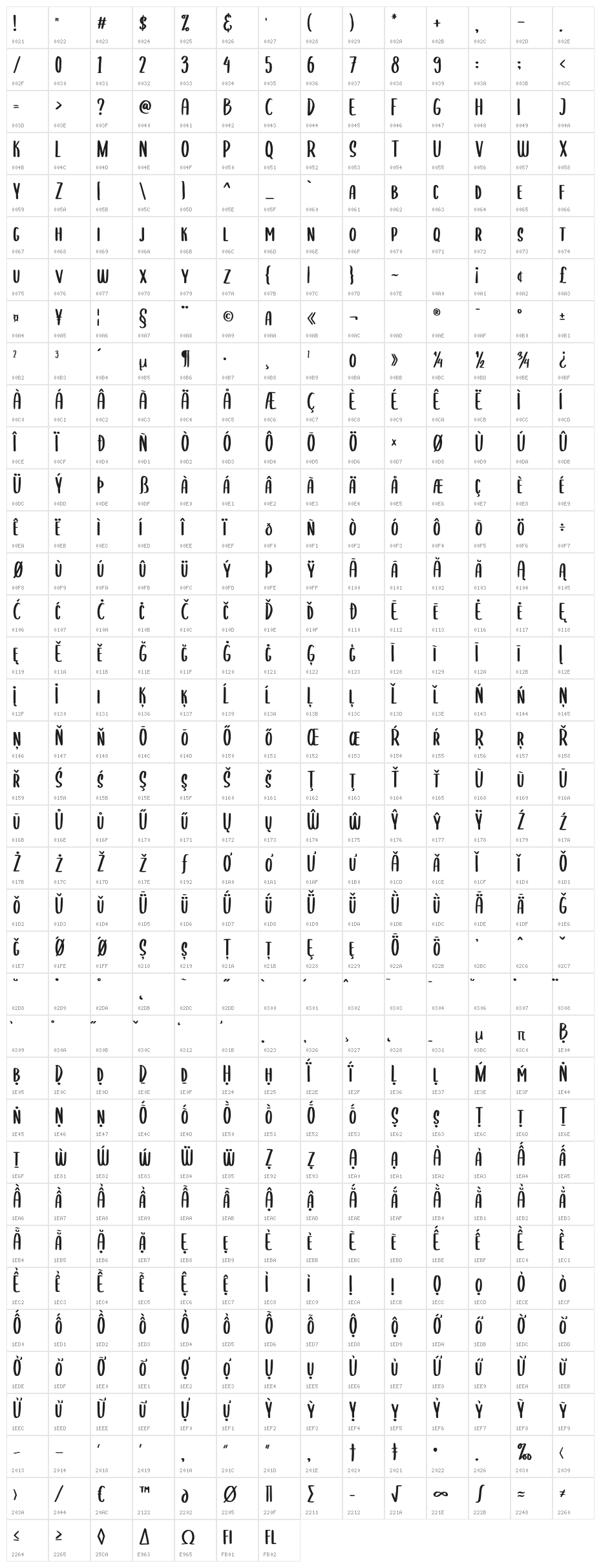 SUBSCRIBER Regular Character Map