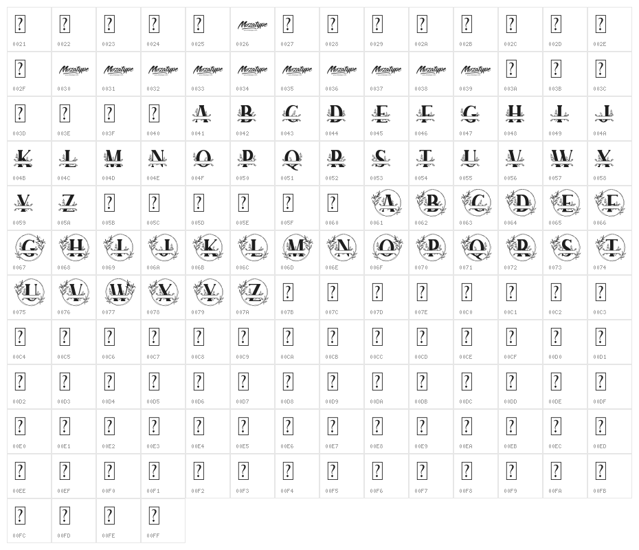 SUNFLOWER MONOGRAM Character Map