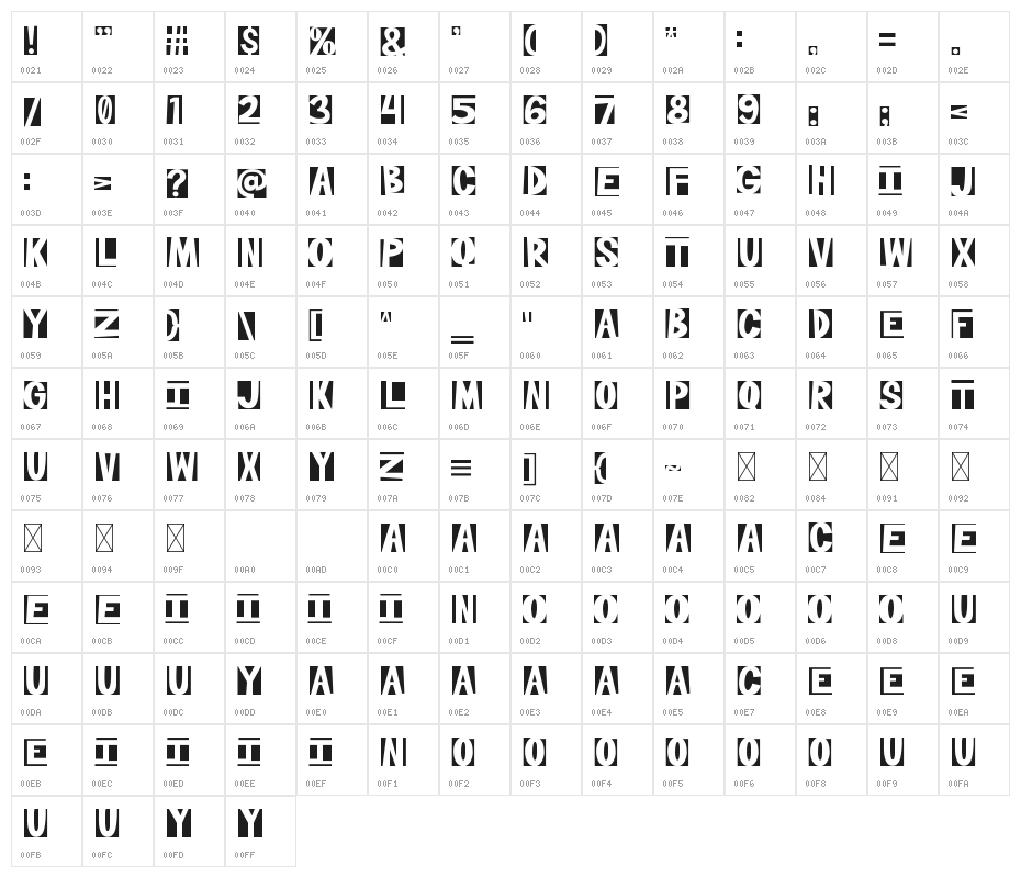 SUNRIZE Character Map
